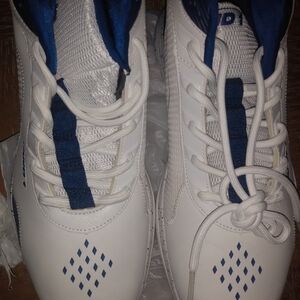 White and Blue Athletic Shoes